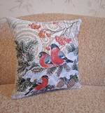 Декоративный гобеленовый чехол для интерьерной подушки Снегири 1 38*38