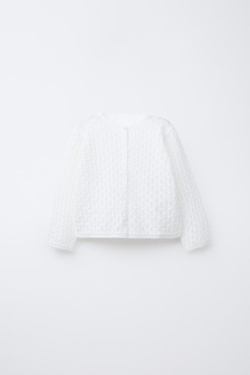 ZARA ТРИКОТАЖНЫЙ КАРДИГАН АЖУРНОЙ ВЯЗКИ, СВЕТЛЫЙ ЭКРЮ
