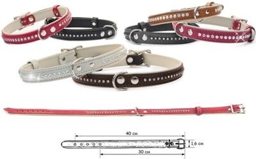 Zoo-M ошейник для кошек и собак классика премиум черный со стразами 14 мм 25-33 см.