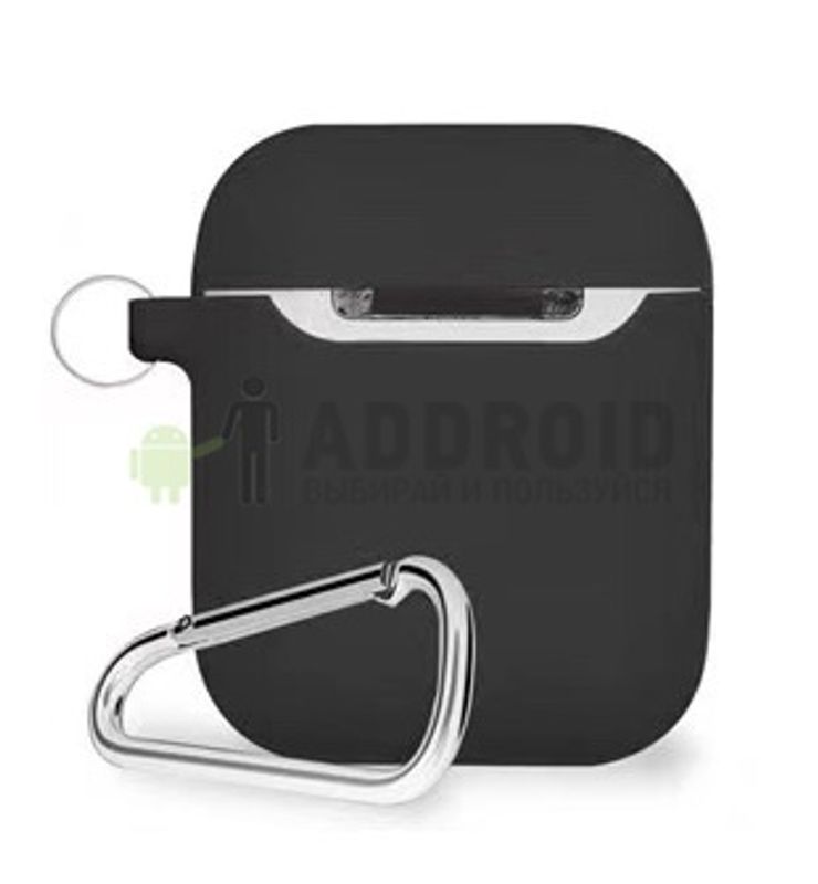 Защитный силиконовый чехол для наушников AirPods Тонкий с карабином black