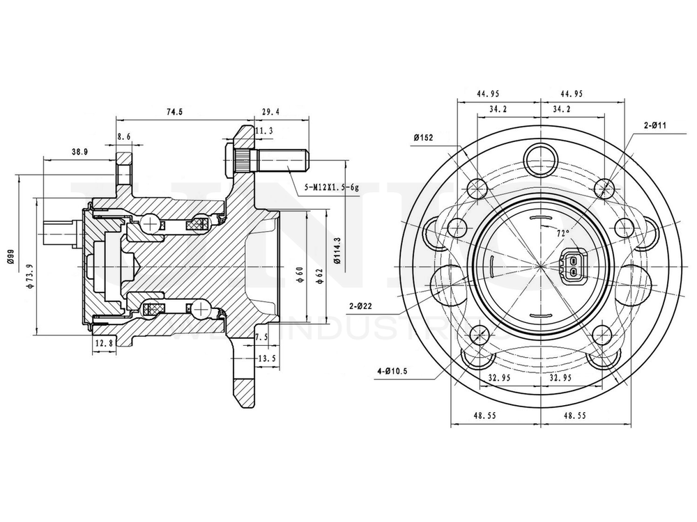 Ступица задняя левая (с ABS) UNIO HUB-20211