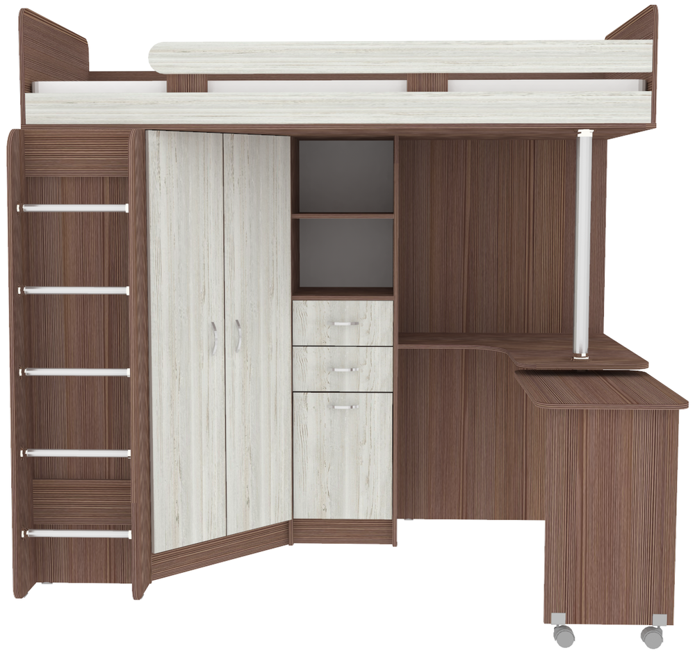 Кровать-чердак КарИВи Юниор 3 с металлической лестницей Бодего Темный Винтерберг