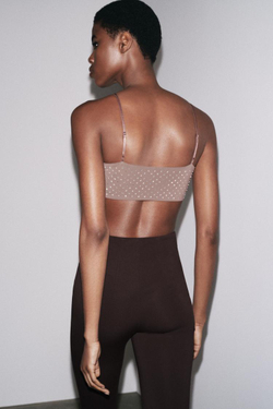 ZARA БЛЕСТЯЩИЙ КРОП-ТОП, СЕРОВАТО-КОРИЧНЕВЫЙ