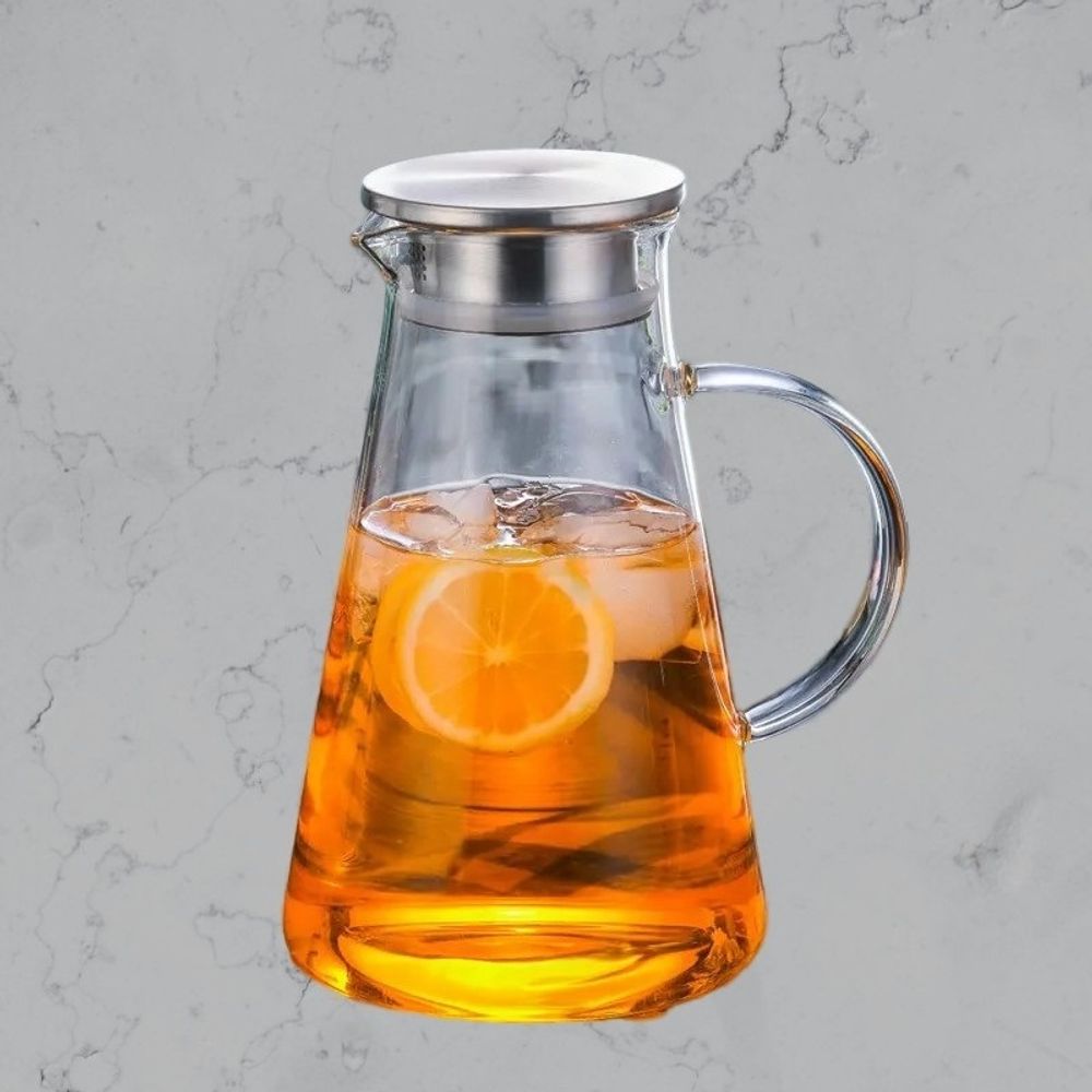 Стеклянный кувшин для воды, напитков с металлической крышкой, 1600 мл. Стеклянный кувшин для воды, напитков с металлической крышкой, 1600 мл.