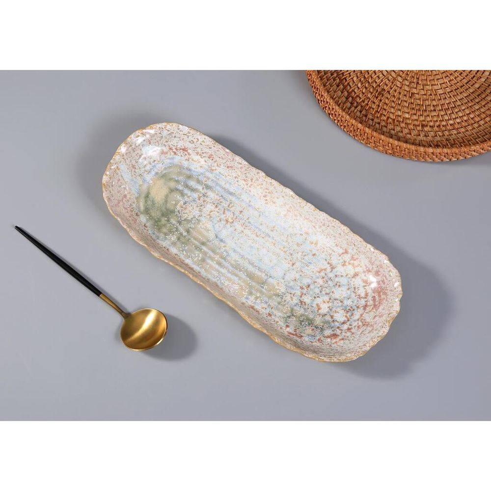 Блюдо овальное 34*14,5 см h3,5 см Gray Pearl Spots Sea Wave Frutti di Mare P.L. [1]