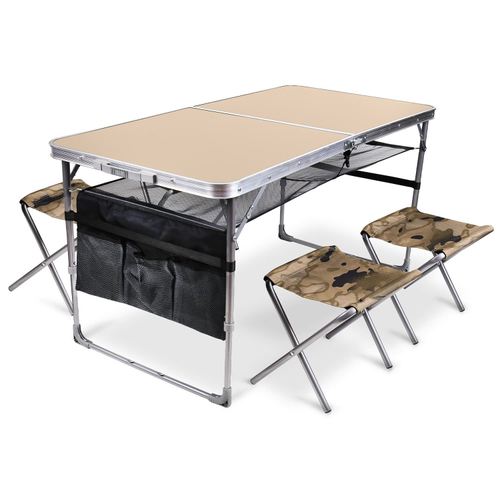 Набор мебели ССТ-К3/10 складной без спинки арт.ССТ-К3/10 стол кофе с молоком , без м/э 1 уп (4 стула камуфляж коричневый+стол кофе с молоком, )