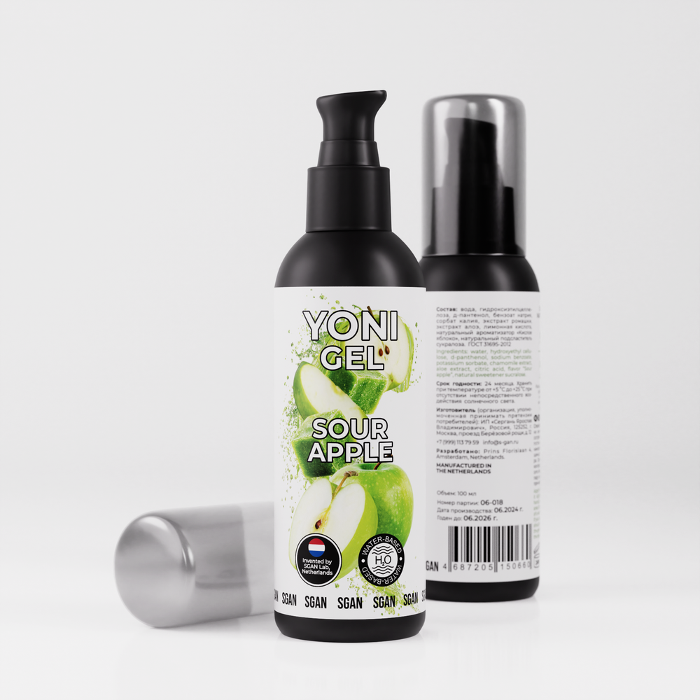 Лубрикант для орального секса SGAN YONI GEL со вкусом кислого яблока, 100 мл