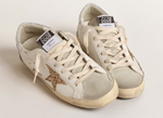 Кеды Women's Super-Star with gold glitter star and ice-gray suede inserts