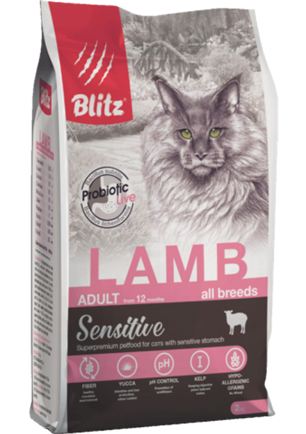 Blitz 400г Sensitive Lamb Сухой корм для взрослых кошек Ягненок