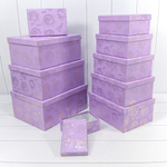 Коробка 34х26х15.3 см Набор 10 шт "Розы" с тиснением (Фиолетовый)