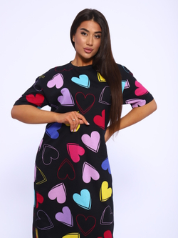 Платье трикотажное макси с разрезами 116-321-Heart , Черный