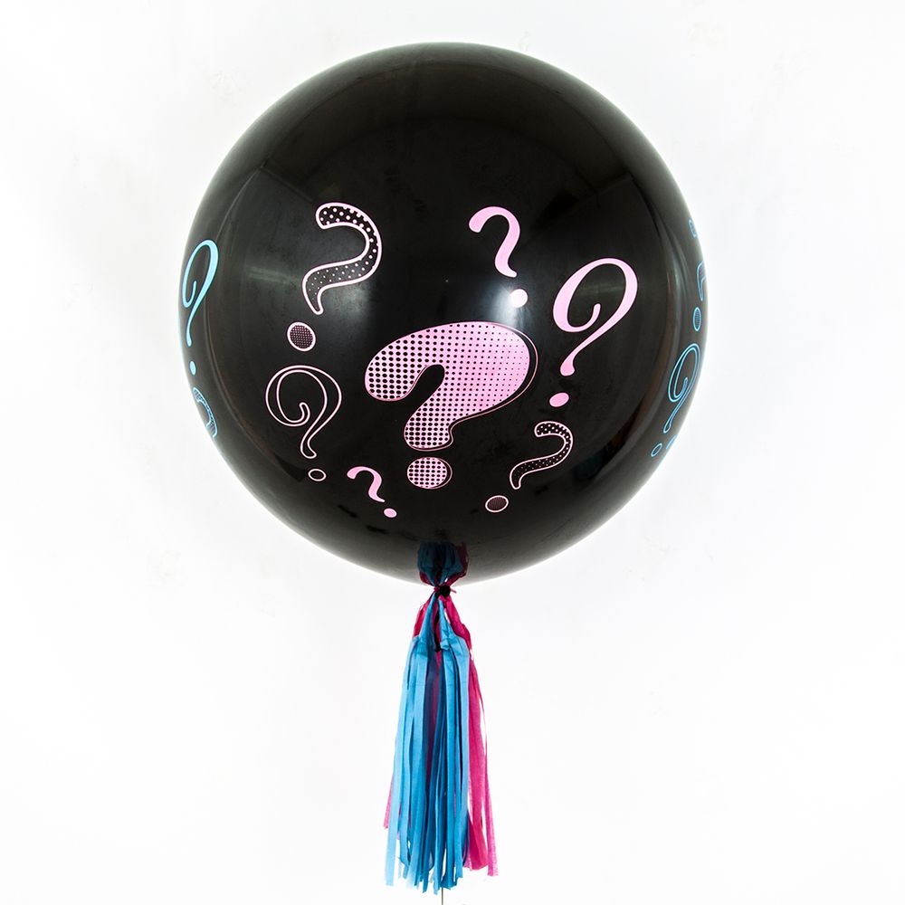 Шар (24"/60 см) Гендер Пати, Вопросы, Черный, пастель, 4 ст 1 шт.