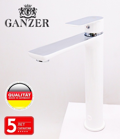 21012-F Смеситель для умыв. (ВЫСОКИЙ БЕЛЫЙ) "GANZER"  (10/1шт)