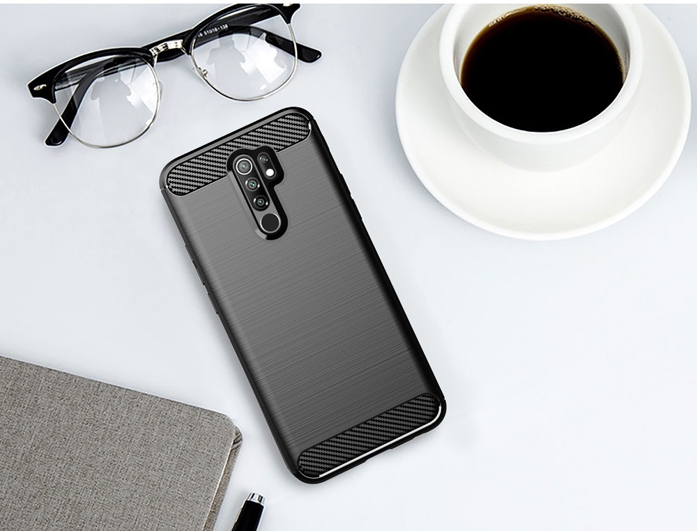 Чехол черного цвета серии Carbon для Xiaomi Redmi 9 от Caseport