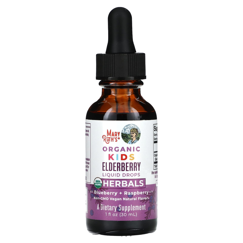MaryRuth's, Organic, жидкие капли из бузины для детей, от 4 до 13 лет, голубика и малина, 75 мг, 30 мл (1 жидк. Унция)
