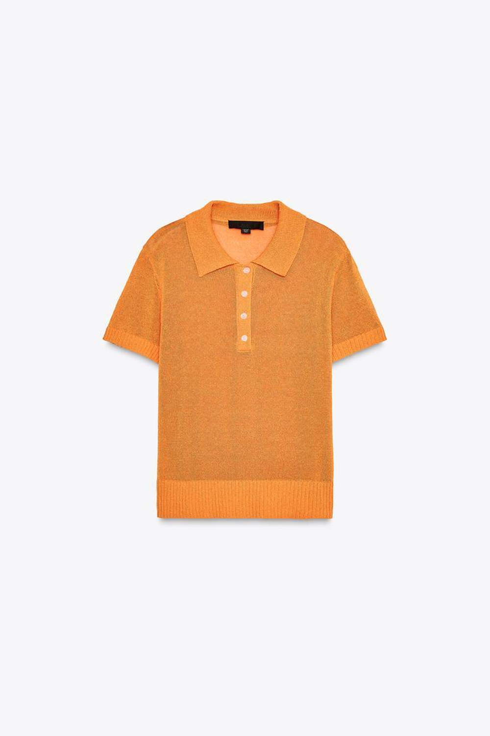 ZARA ОДНОТОННЫЙ ТРИКОТАЖНЫЙ ТОП С ВОРОТНИКОМ ПОЛО, ОРАНЖЕВЫЙ