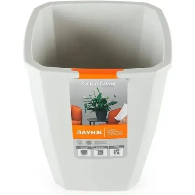 Кашпо квадратное с дренажной вставкой Лаунж 2,4л,6л светло-серое С371СЕР