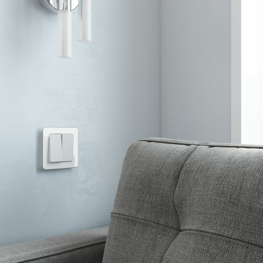 Выключатель двухклавишный с подсветкой (белый матовый)