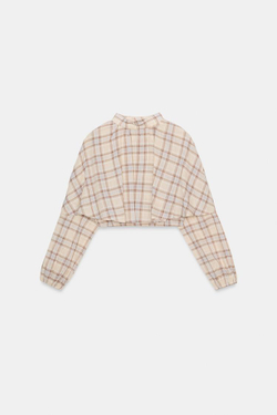 ZARA ТОП-НАКИДКА В КЛЕТКУ, ПЕСОЧНЫЙ/СИНИЙ