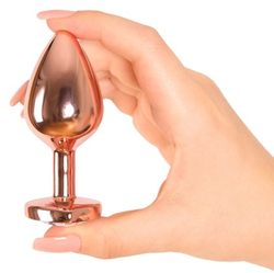 Алюминиевая анальная пробка ""розовое золото"" с розовым кристаллом в форме сердца (размер L)