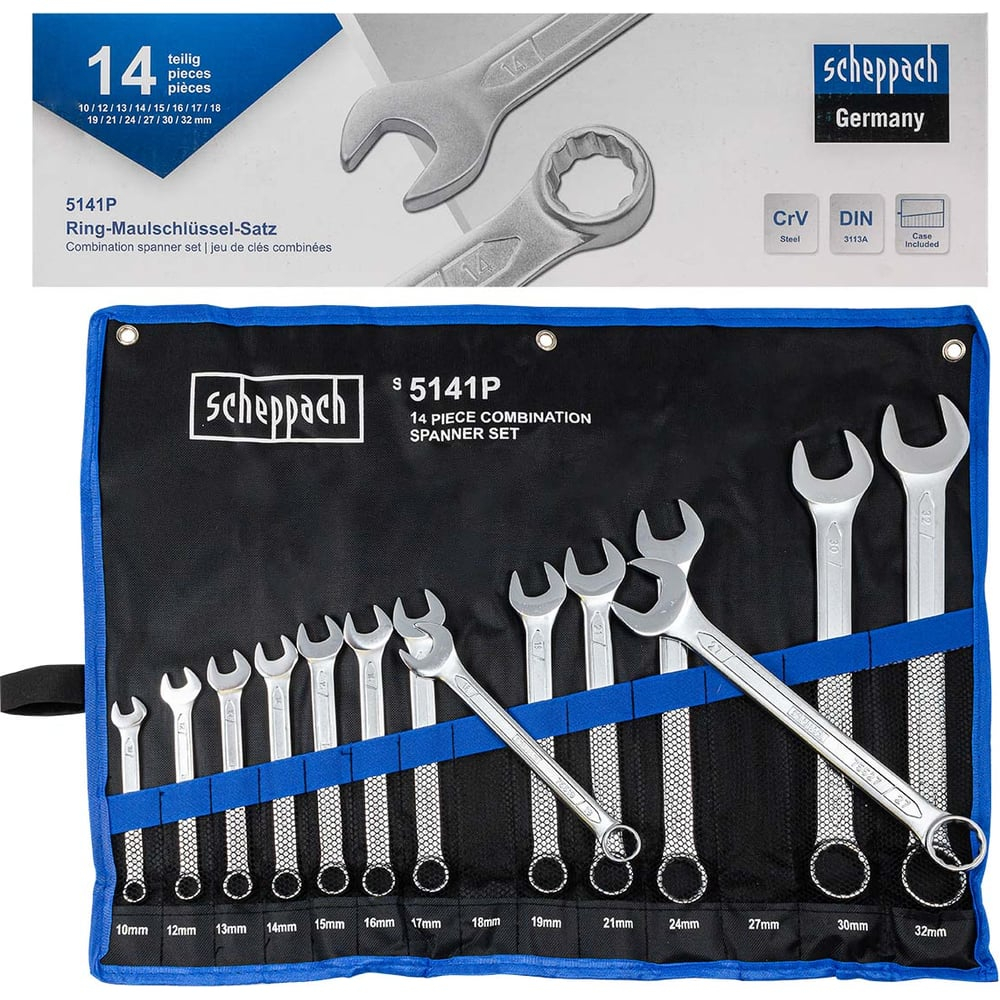 Набор комбинированных ключей Scheppach 10, 12-19, 21, 24, 27, 30, 32 мм, 14 предметов Sch-5141P(59127)