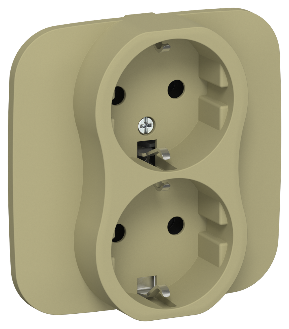 FLITE Розетка 2-местная с заземлением без защитных шторок безвинтовое крепление 16А РС12-1-А-ФлО оливковый IEK