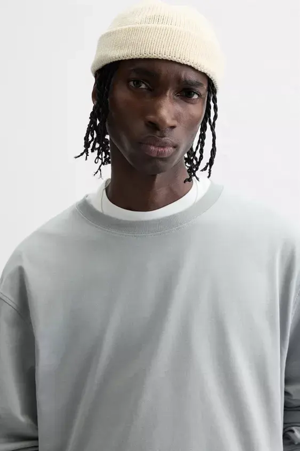 ZARA БАЗОВАЯ ФУТБОЛКА С ДЛИННЫМИ РУКАВАМИ, СЕРО-СИНИЙ