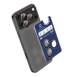 Защитное стекло на объективы камеры для iPhone 17 Pro и 17 Pro Max, серия HAWK Series от Dux Ducis, рамки из алюминия синего цвета (Deep Blue)