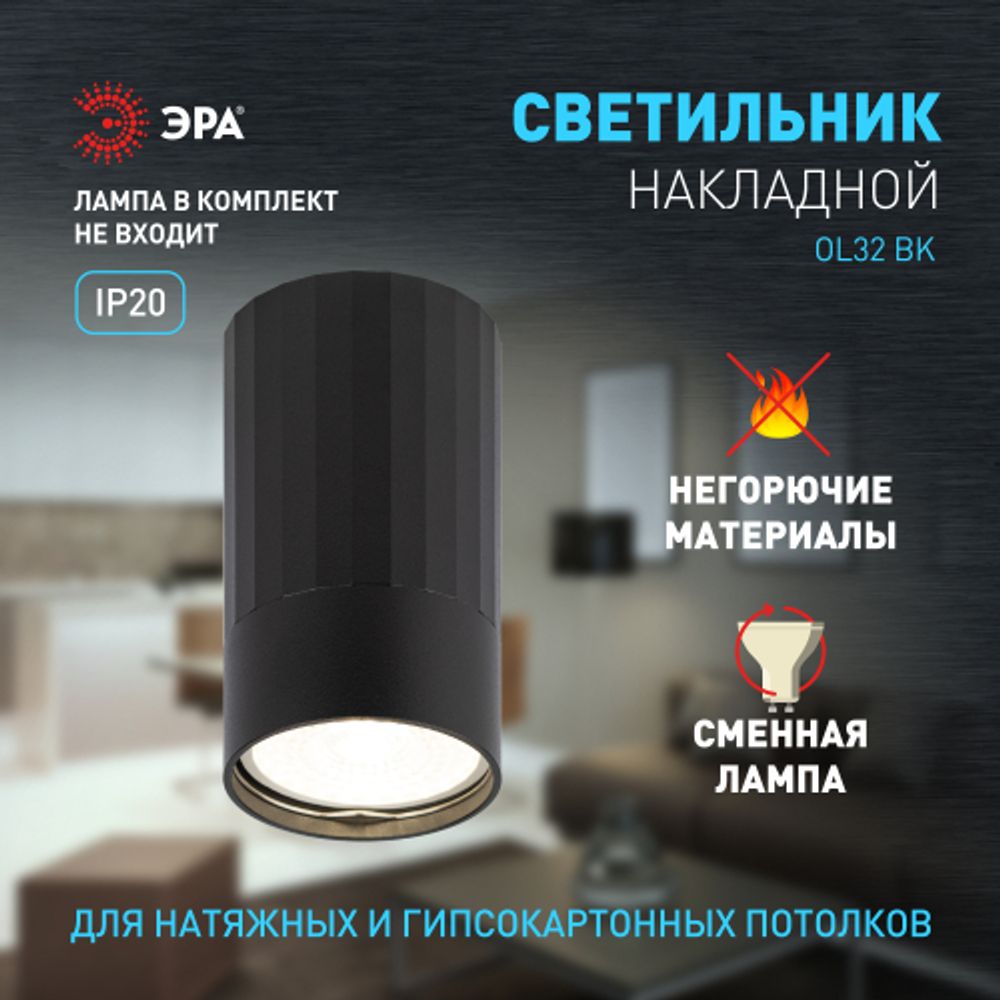 Светильник настенно-потолочный спот ЭРА OL32 BK MR16 GU10 IP20 черный
