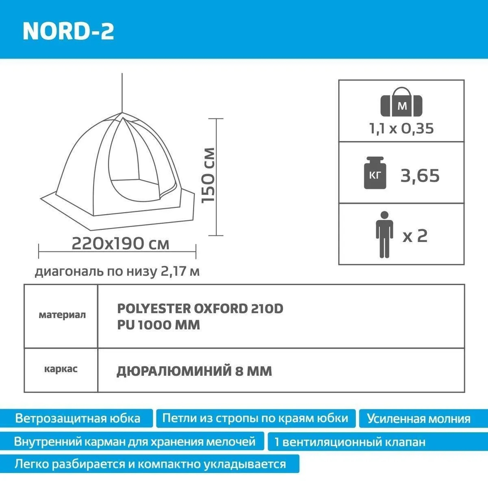 Палатка двухместная для зимней рыбалки Helios NORD-2