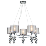 Подвесной светильник 5x40Вт E14, металл/ткань-органза, хром/серый