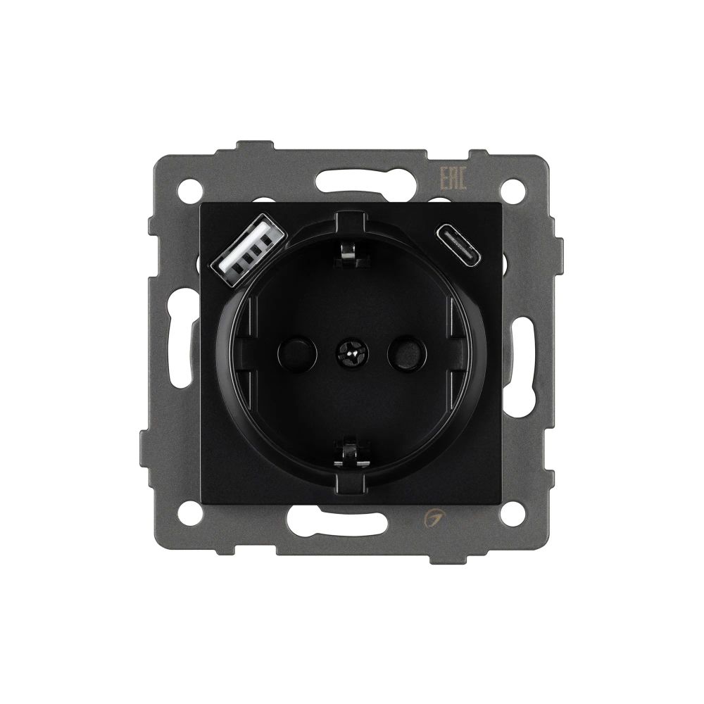 Механизм розетки с USB зарядкой SCT-MUAC-PL-BK-V (250V, 16A) (Arlight, -) 049830