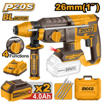 Аккумуляторный бесщеточный перфоратор SDS-Plus INGCO CRHLI202682 INDUSTRIAL 20 В 2.5 Дж 2x4 Ач