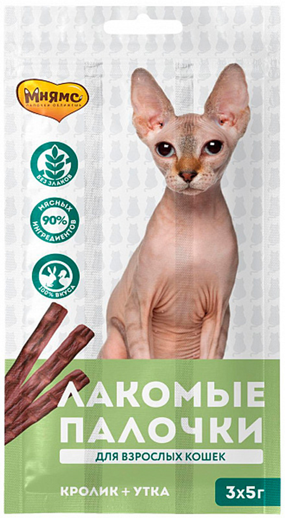 Мнямс Деликатес лакомые палочки для кошек с уткой и кроликом - 13,5 см 3*5 гр