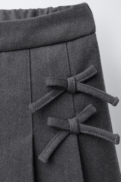 ZARA ЮБКА-ШОРТЫ СО СКЛАДКАМИ И БАНТАМИ, СЕРЫЙ МЕЛАНЖ