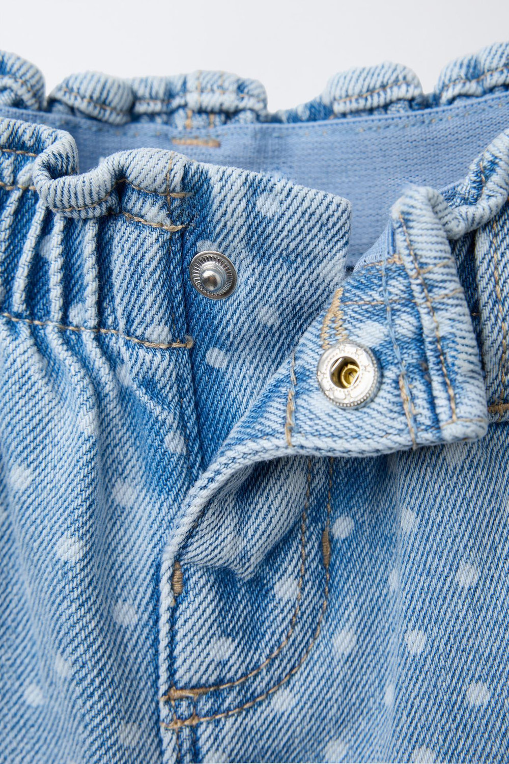 ZARA ДЖИНСЫ PAPERBAG В ГОРОШЕК, ВЫЦВЕТШИЙ СИНИЙ