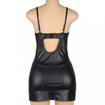 Кожаное платье с кружевом и стрепами Ohyeah Sexy Black +стринги, M-L