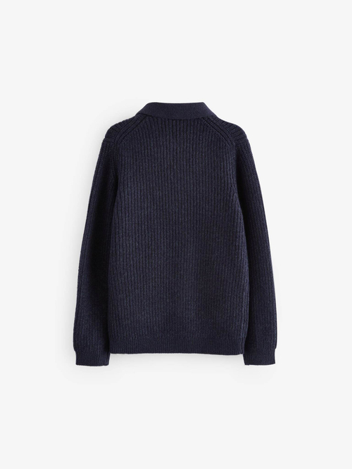 Поло на молнии с длинным рукавом вязаное для мальчика Next K84-155, Темно-синий