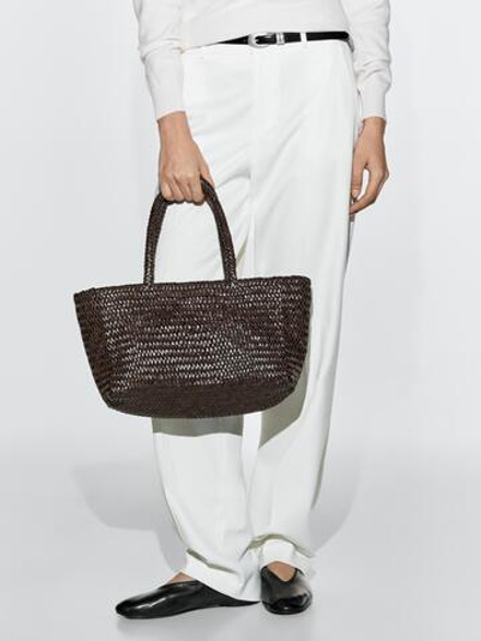 Massimo Dutti Плетеная сумка-тоут среднего размера, коричневый
