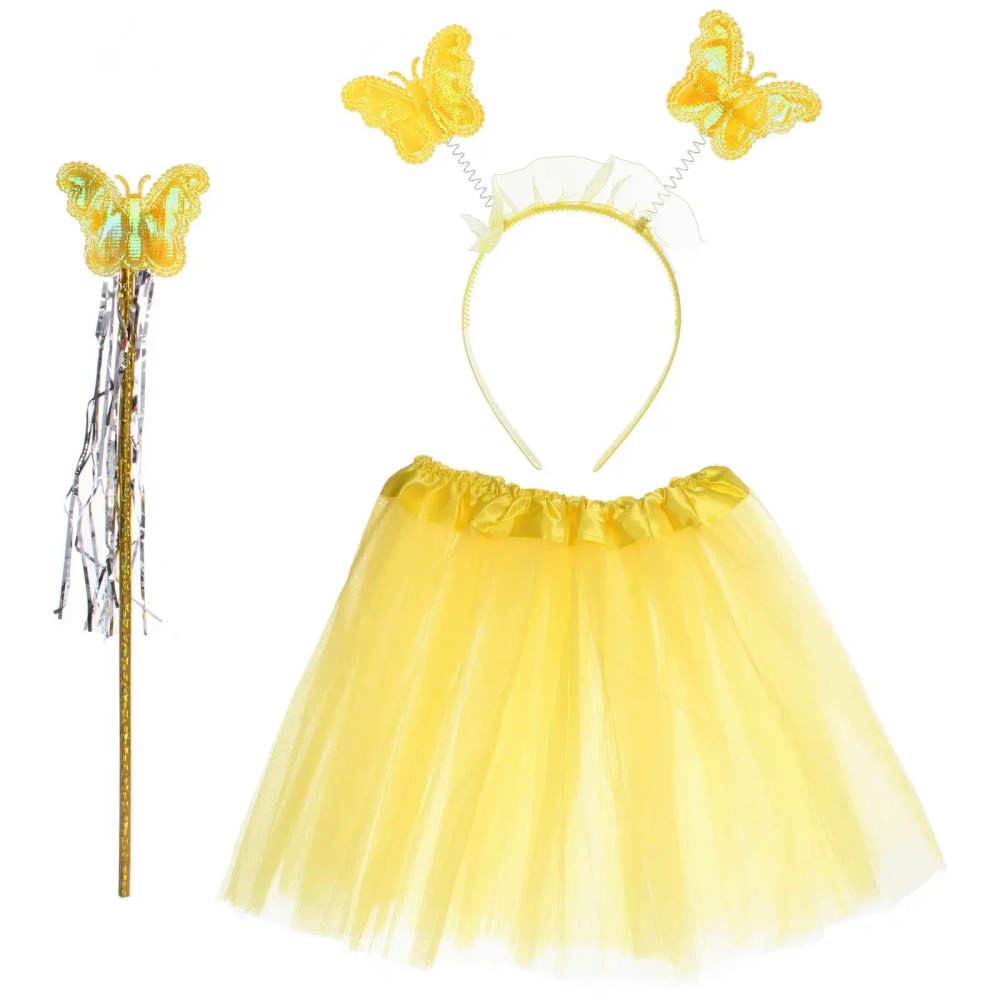 Карнавальный костюм «Волшебство» (юбка, ободок, волшебная палочка), Желтый