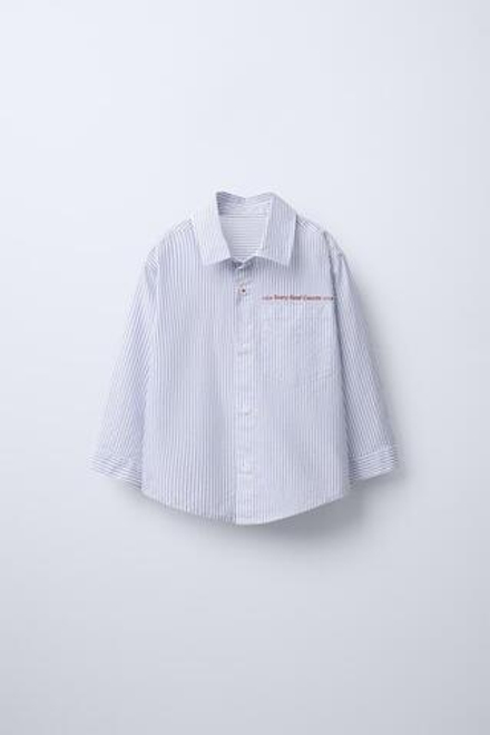 ZARA РУБАШКА В ПОЛОСКУ С НАДПИСЬЮ, БЕЛЫЙ