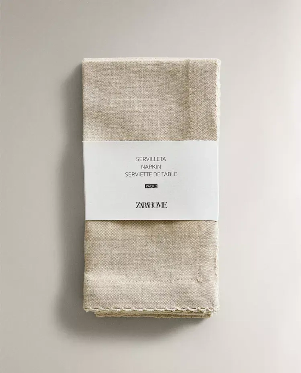ZARA HOME САЛФЕТКИ С ФЕСТОНАМИ (НАБОР ИЗ 2 ШТ.), СВЕТЛО-БЕЖЕВЫЙ