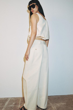 ZARA БРЮКИ BAGGY С ПОЯСОМ, ЭКРЮ