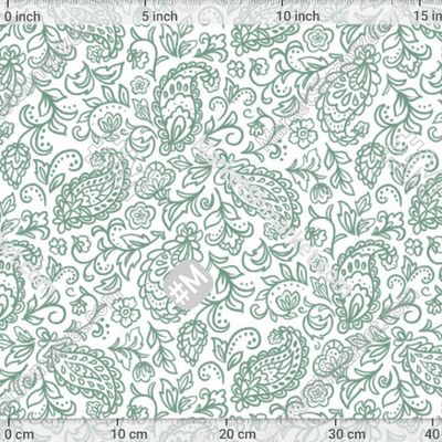 Узор Пейсли. Орнамент с завитками, цветами, листьями. Эвкалиптовый зеленый by ViaireShop 197 DPI