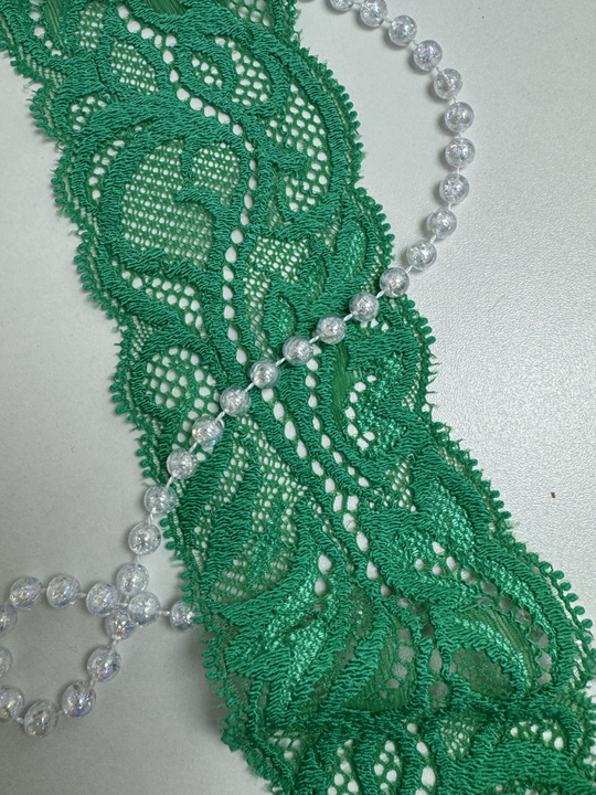 Кружево зеленый яркий, 5,0см стрейч IFS