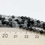 Кварц с шерлом граненый, диаметр 3,3-3,5 мм, цена за 65-66 шт (1/2 нити)