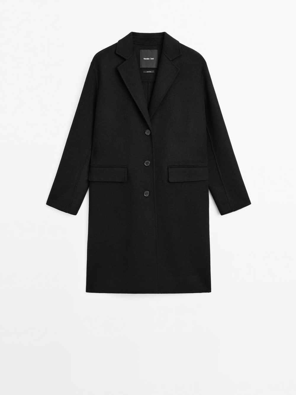 Massimo Dutti Длинное пальто из смесовой шерсти, чёрный