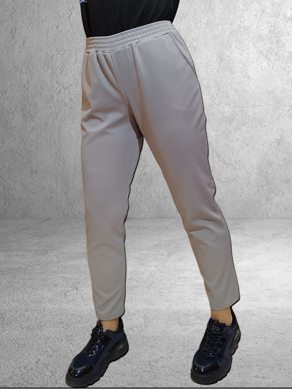 21401 Брюки женские внизу с разрезами трикотаж Диор светло-серый (60)