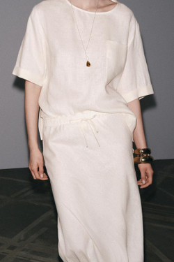 ZARA ЮБКА МИДИ ИЗ 100% ЛЬНА — ZW COLLECTION, ЭКРЮ