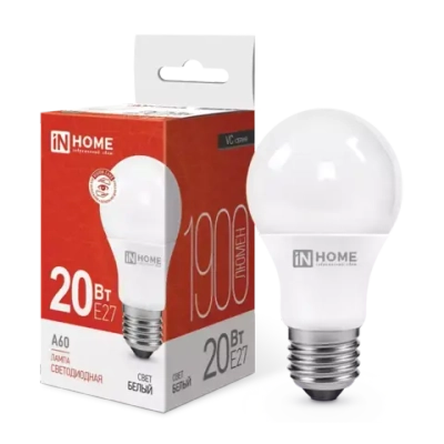 Лампа светодиодная LED-A60-VC 20Вт 230В Е27 4000К БЕЛЫЙ 1900Лм IN HOME
